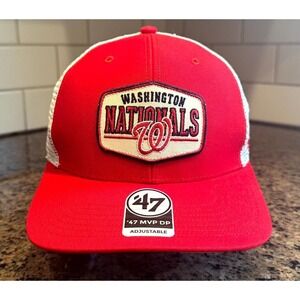 Washington Nationals '47 Cap Trucker Hat Cap Snapback‎ Red White Mesh Back New